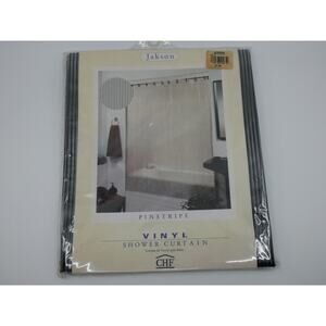 VTG Vinyl Shower Curtain Pin Strip Clear with Black Stripes Jakson 70" x 72"